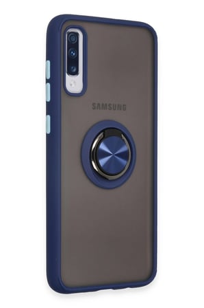 Uray store Samsung Galaxy A70 Kılıf Montreal Yüzüklü Silikon Kapak - Lacivert