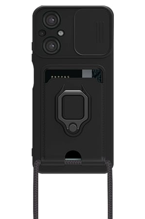 Uray store Xiaomi Poco M5 Kılıf Zuma Kartvizitli Yüzüklü Silikon - Siyah