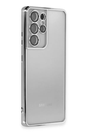 Uray store Samsung Galaxy S21 Ultra Kılıf Razer Lensli Silikon - Gümüş