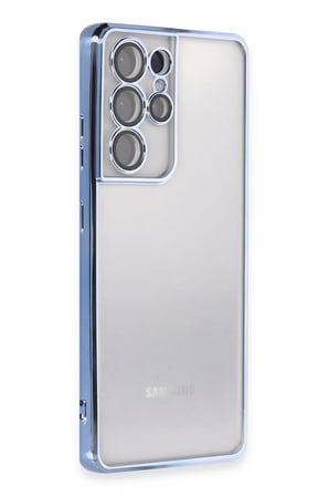 Uray store Samsung Galaxy S21 Ultra Kılıf Razer Lensli Silikon - Açık Mavi