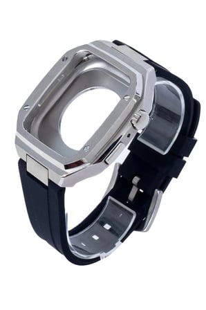 Uray store Apple Watch 44mm KR402 Metal Kasa Silikon Kordon - Gümüş