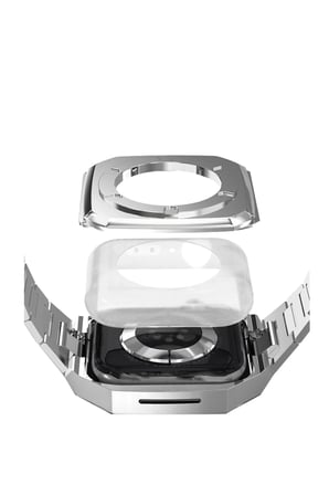 Uray store Apple Watch 44mm Metal Petek Kasalı Kordon - Gümüş