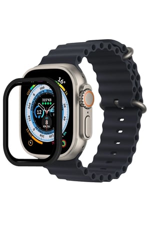 Uray store Apple Watch Ultra 49mm Alüminyum Kasa Cam Ekran Koruyucu - Siyah