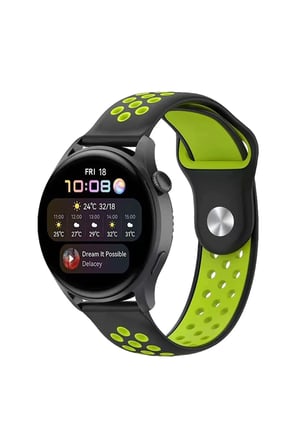 Uray store Watch 20mm Spor Delikli Kordon - Siyah-Yeşil