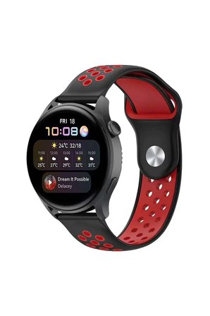 Uray store Watch 20mm Spor Delikli Kordon - Siyah-Kırmızı