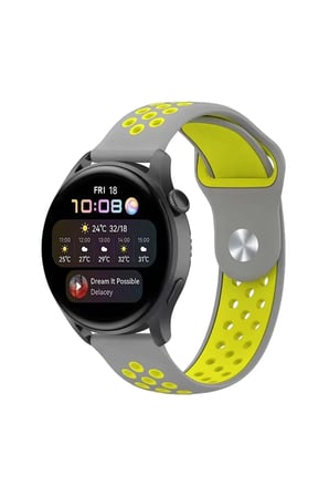 Uray store Watch 22mm Spor Delikli Kordon - Gri-Yeşil