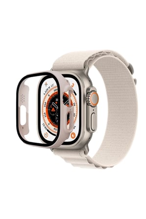 Uray store Apple Watch Ultra 49mm Desert Camlı Kasa Ekran Koruyucu - Metalik Gold