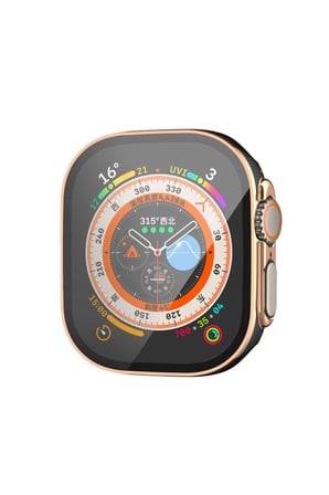 Uray store Apple Watch Ultra 49mm Legend Camlı Kasa Ekran Koruyucu - Siyah-Gold