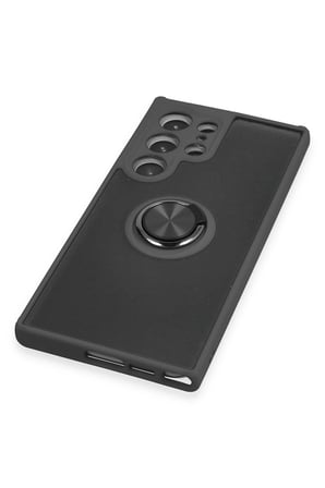 Uray store Samsung Galaxy S23 Ultra Kılıf Montreal Yüzüklü Silikon Kapak - Siyah