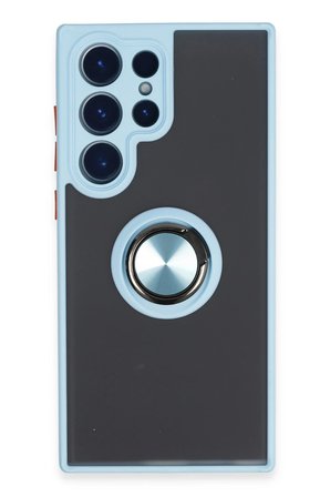 Uray store Samsung Galaxy S23 Ultra Kılıf Montreal Yüzüklü Silikon Kapak - Buz Mavi