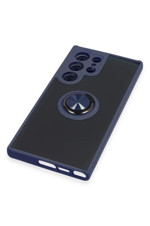 Uray store Samsung Galaxy S23 Ultra Kılıf Montreal Yüzüklü Silikon Kapak - Lacivert