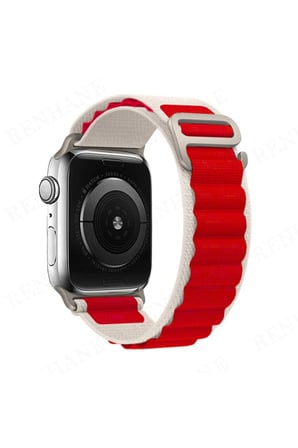 Uray store Apple Watch 42mm Mountain Kordon - Beyaz-Kırmızı
