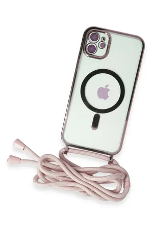 Uray store Apple iPhone 11 Kılıf Divo Lazer Askılı Magsafe Kapak - Pembe