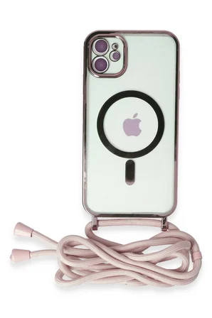 Uray store Apple iPhone 11 Kılıf Divo Lazer Askılı Magsafe Kapak - Pembe