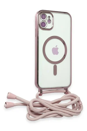 Uray store Apple iPhone 11 Kılıf Divo Lazer Askılı Magsafe Kapak - Pembe