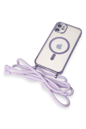 Uray store Apple iPhone 11 Kılıf Divo Lazer Askılı Magsafe Kapak - Lila
