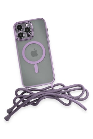 Uray store Apple iPhone 12 Pro Kılıf Divo Lazer Askılı Magsafe Kapak - Lila