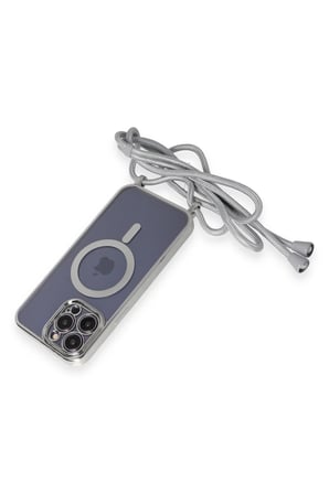 Uray store Apple iPhone 13 Pro Max Kılıf Divo Lazer Askılı Magsafe Kapak - Gümüş
