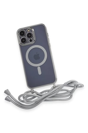 Uray store Apple iPhone 13 Pro Max Kılıf Divo Lazer Askılı Magsafe Kapak - Gümüş