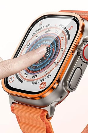 Uray store Apple Watch Ultra 49mm Alüminyum Kasa Cam Ekran Koruyucu - Turuncu