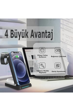 Uray store S90 4in1 Kablosuz Şarj Masaüstü Set - Siyah