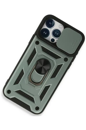 Uray store Apple iPhone 15 Pro Kılıf Pars Lens Yüzüklü Silikon - Yeşil