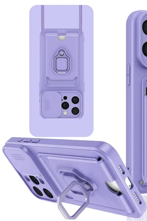 Uray store Apple iPhone 15 Pro Kılıf Zuma Kartvizitli Yüzüklü Silikon - Lila