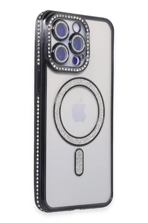 Uray store Apple iPhone 15 Pro Kılıf Joke Simli Magneticsafe Kılıf - Siyah