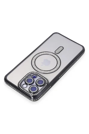 Uray store Apple iPhone 15 Pro Kılıf Joke Simli Magneticsafe Kılıf - Siyah