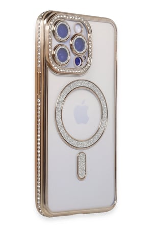 Uray store Apple iPhone 15 Pro Kılıf Joke Simli Magneticsafe Kılıf - Gold
