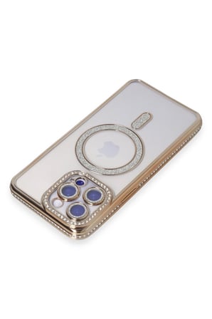 Uray store Apple iPhone 15 Pro Kılıf Joke Simli Magneticsafe Kılıf - Gold