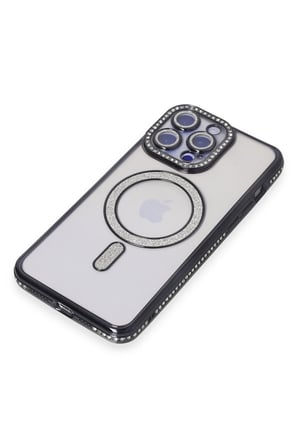 Uray store Apple iPhone 15 Pro Max Kılıf Joke Simli Magneticsafe Kılıf - Siyah