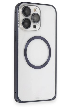 Joko Apple iPhone 15 Pro Max Kılıf Metal Bumper Magneticsafe Kapak - Lacivert