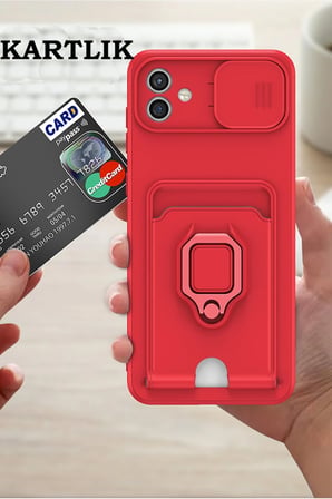 Uray store Samsung Galaxy A05 Kılıf Zuma Kartvizitli Yüzüklü Silikon - Pembe