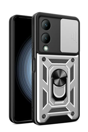 Uray store Vivo Y17S Kılıf Pars Lens Yüzüklü Silikon - Gümüş