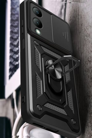 Uray store Vivo Y17S Kılıf Pars Lens Yüzüklü Silikon - Gümüş