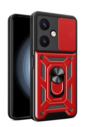Uray store Vivo Y27 Kılıf Pars Lens Yüzüklü Silikon - Kırmızı