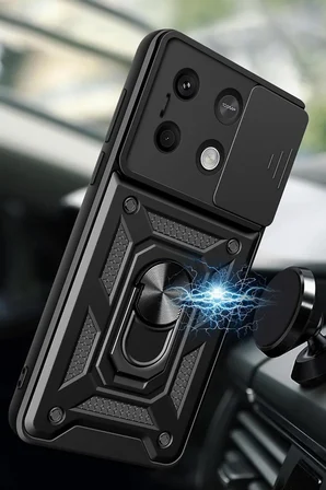 Uray store Xiaomi Redmi Note 13 4G Kılıf Pars Lens Yüzüklü Silikon - Yeşil