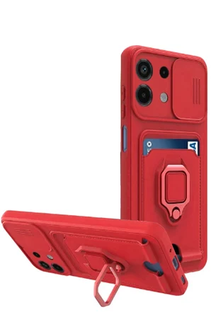 Uray store Xiaomi Redmi Note 13 4G Kılıf Zuma Kartvizitli Yüzüklü Silikon - Kırmızı