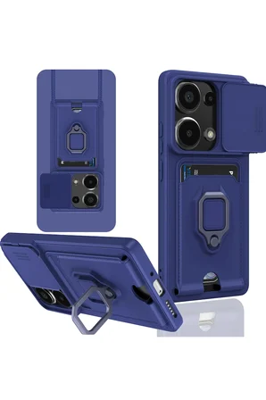 Uray store Xiaomi Redmi Note 13 Pro 4G Kılıf Zuma Kartvizitli Yüzüklü Silikon - Lacivert
