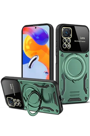 Uray store Xiaomi Redmi Note 12 Pro 4G Kılıf Joy Lens Standlı Kapak - Koyu Yeşil