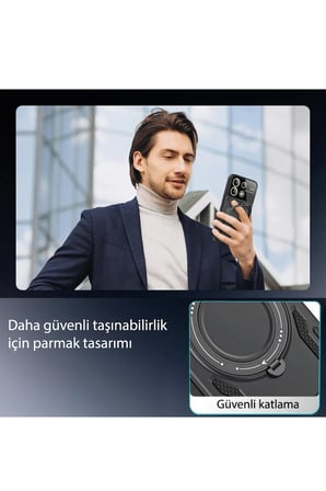 Uray store Xiaomi Redmi 12C Kılıf Joy Lens Standlı Kapak - Koyu Yeşil