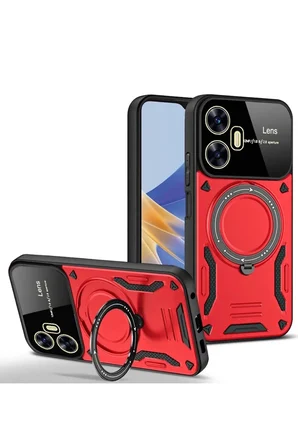 Uray store Realme C55 Kılıf Joy Lens Standlı Kapak - Kırmızı