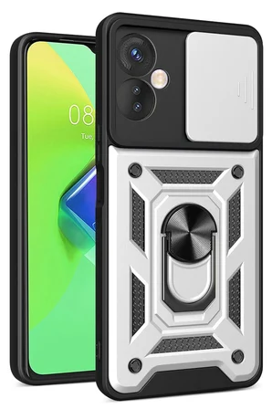 Uray store İnfinix Hot 30 4G Kılıf Pars Lens Yüzüklü Silikon - Gümüş