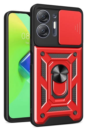 Uray store İnfinix Hot 30 5G Kılıf Pars Lens Yüzüklü Silikon - Kırmızı