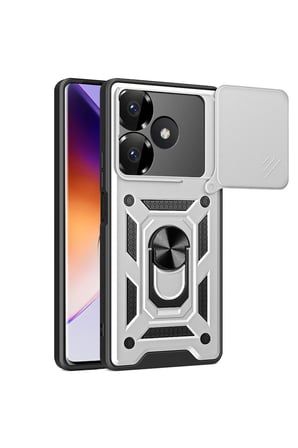 Uray store Xiaomi Redmi 13 4G Kılıf Pars Lens Yüzüklü Silikon - Gümüş