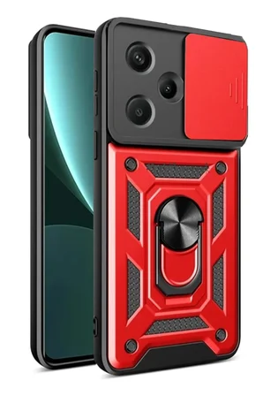 Uray store Xiaomi Redmi Note 13 Pro Plus Kılıf Pars Lens Yüzüklü Silikon - Kırmızı