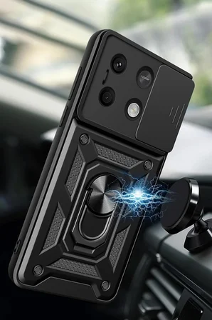 Uray store Xiaomi Poco M6 Pro 4G Kılıf Pars Lens Yüzüklü Silikon - Gold