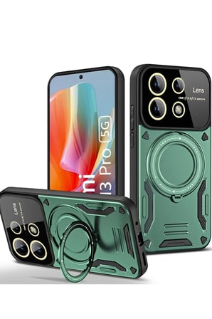 Uray store Xiaomi Redmi Note 13 Pro 5G Kılıf Joy Lens Standlı Kapak - Koyu Yeşil
