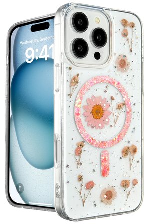 Uray store Apple iPhone 16 Pro Max Kılıf Daisy Simli Magsafe Kapak - Pembe